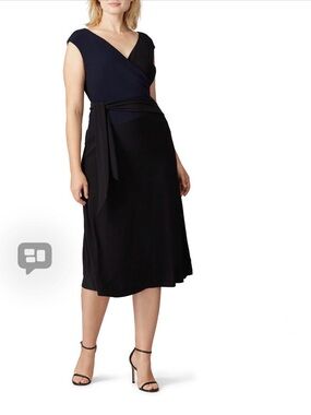Lauren Ralph Lauren Dorena Wrap-Style Black and Navy Midi Dress